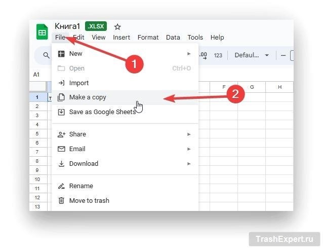 Создание копии в электронной таблице Google